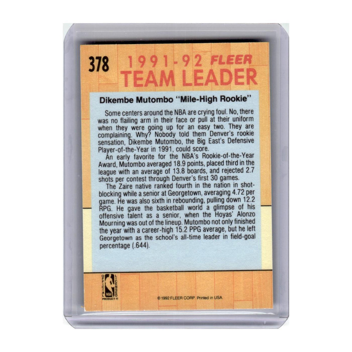 1991 Fleer Dikembe Mutombo Nuggets #378