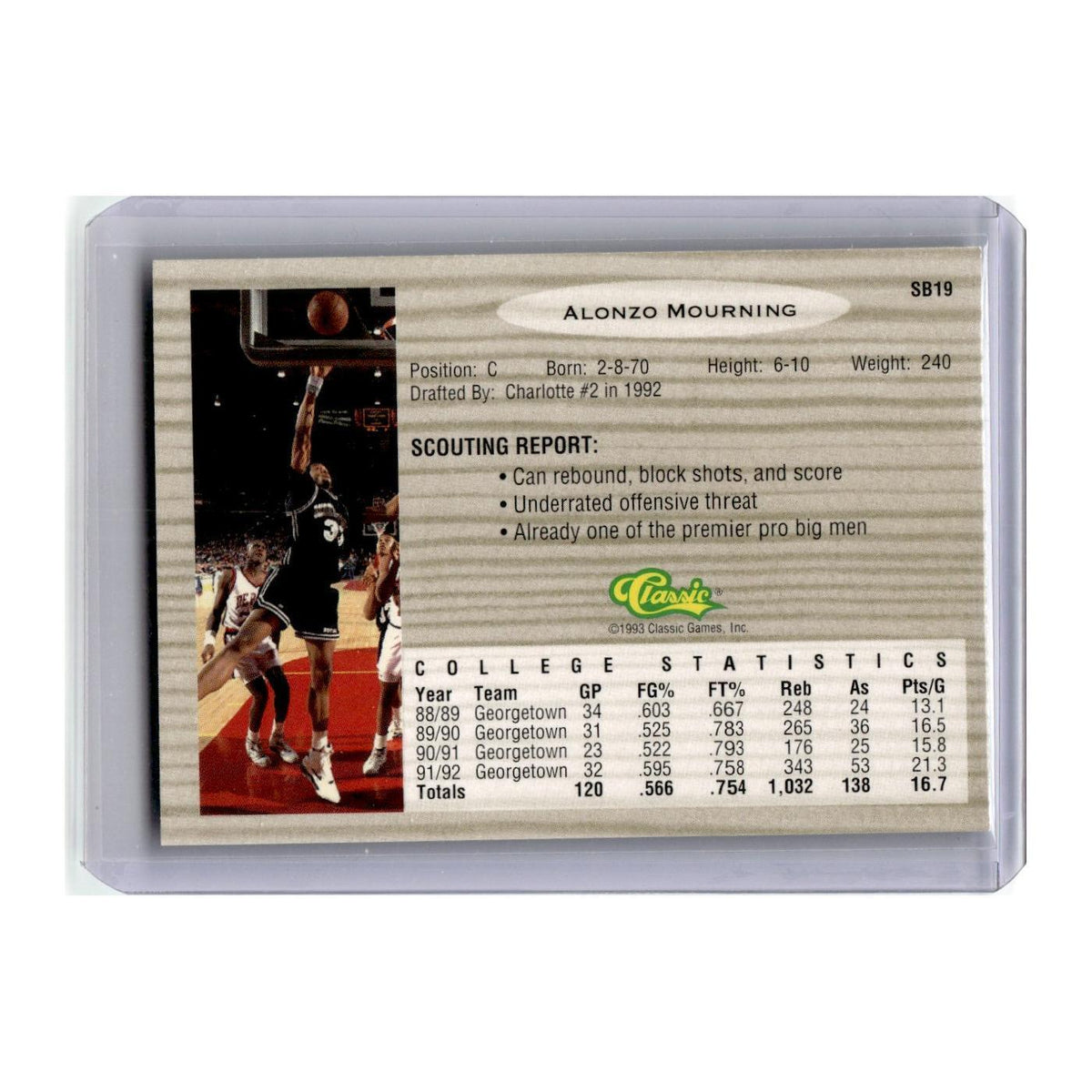 1993 Classic Draft Picks Alonzo Mourning Georgetown Hoyas #SB19