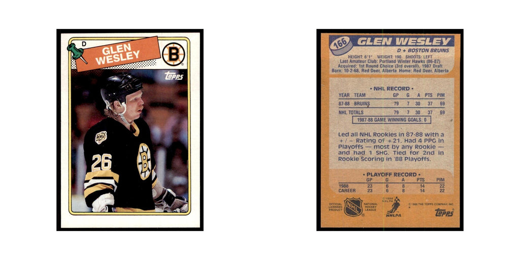 Glen Wesley Rookie 1988 Topps #166 Boston Bruins Hockey Card NM