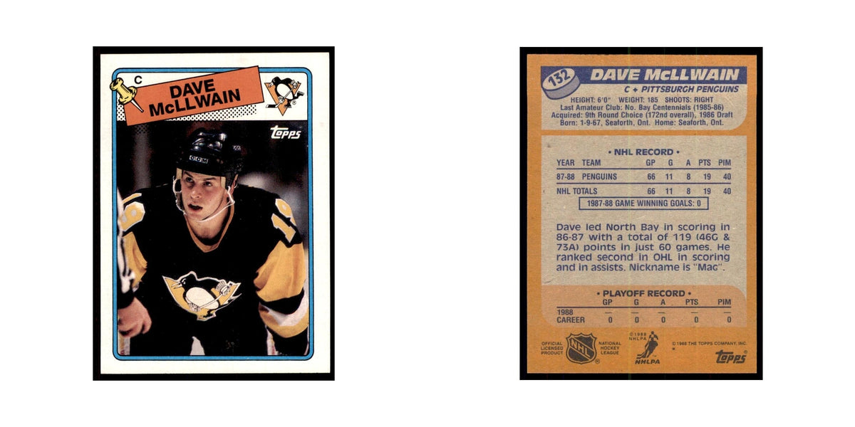Dave McLlwain Rookie 1988 Topps #132 Pittsburgh Penguins Hockey Card NM