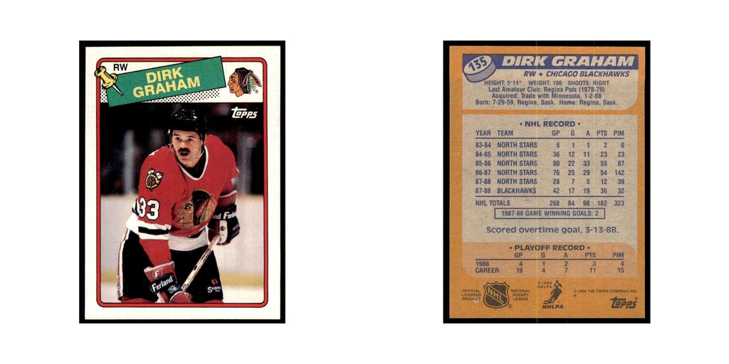 Dirk Graham 1988 Topps #135 Chicago Blackhawks Hockey Card NM