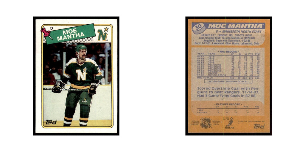 Moe Mantha 1988 Topps #30 Minnesota North Stars Hockey Card NM