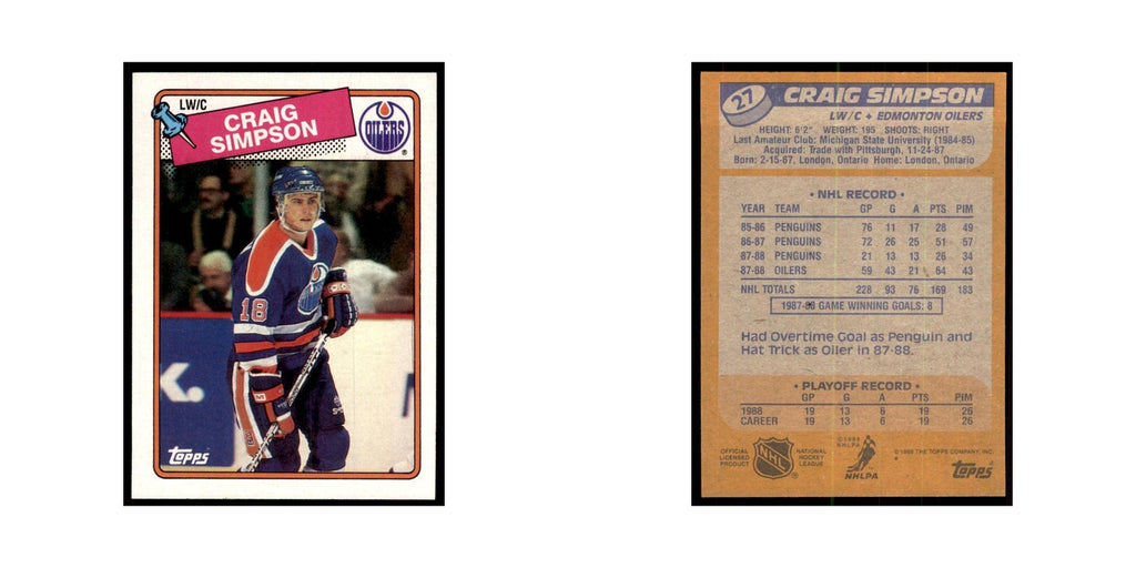 Craig Simpson 1988 Topps #27 Edmonton Oilers Hockey Card NM