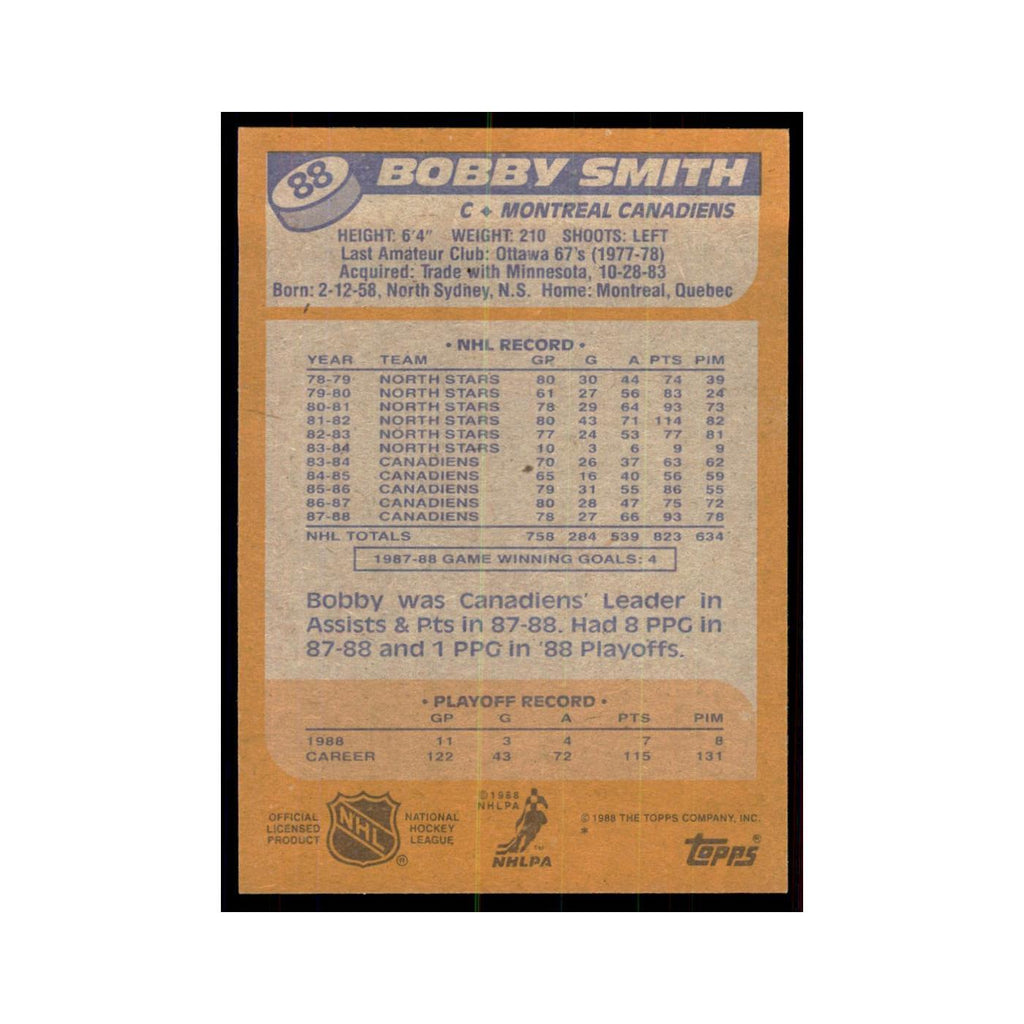 Bobby Smith 1988 Topps #88 Montreal Canadiens Hockey Card NM