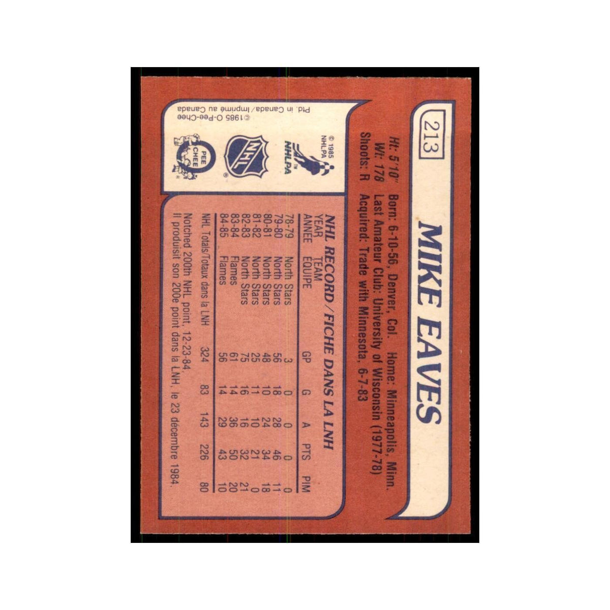 Mike Eaves 1985 O-Pee-Chee #213 Calgary Flames Hockey Card NM