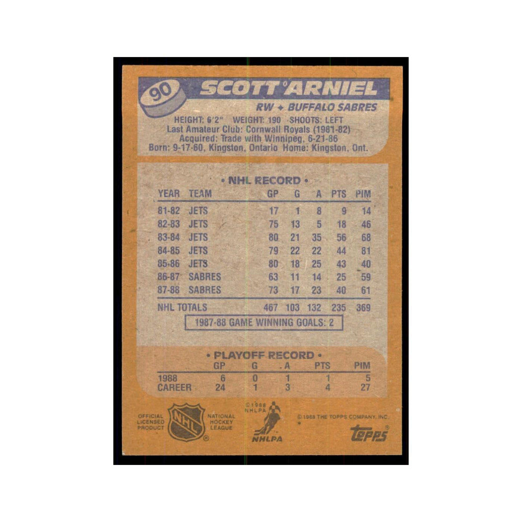 Scott Arniel 1988 Topps #90 Buffalo Sabres Hockey Card NM
