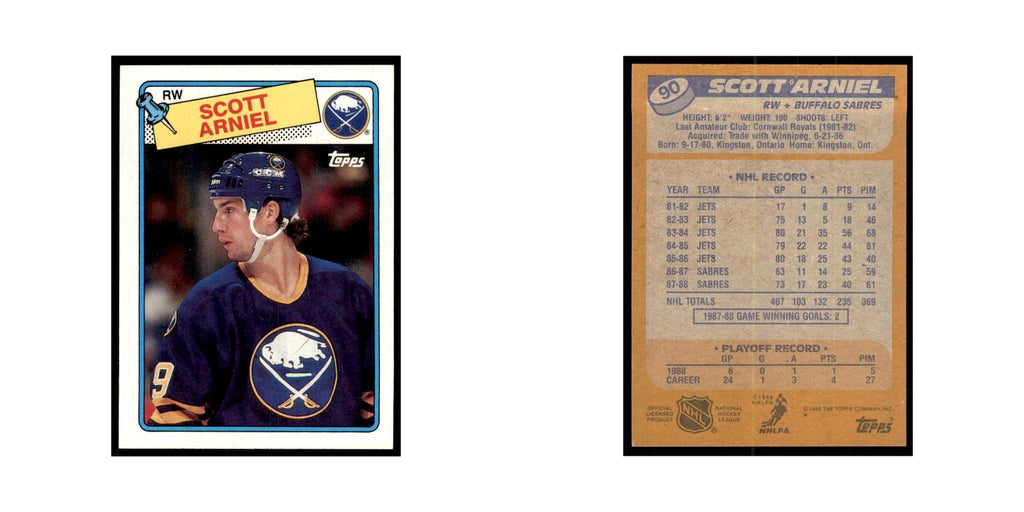 Scott Arniel 1988 Topps #90 Buffalo Sabres Hockey Card NM