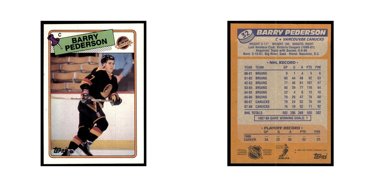 Barry Pederson 1988 Topps #32 Vancouver Canucks Hockey Card NM