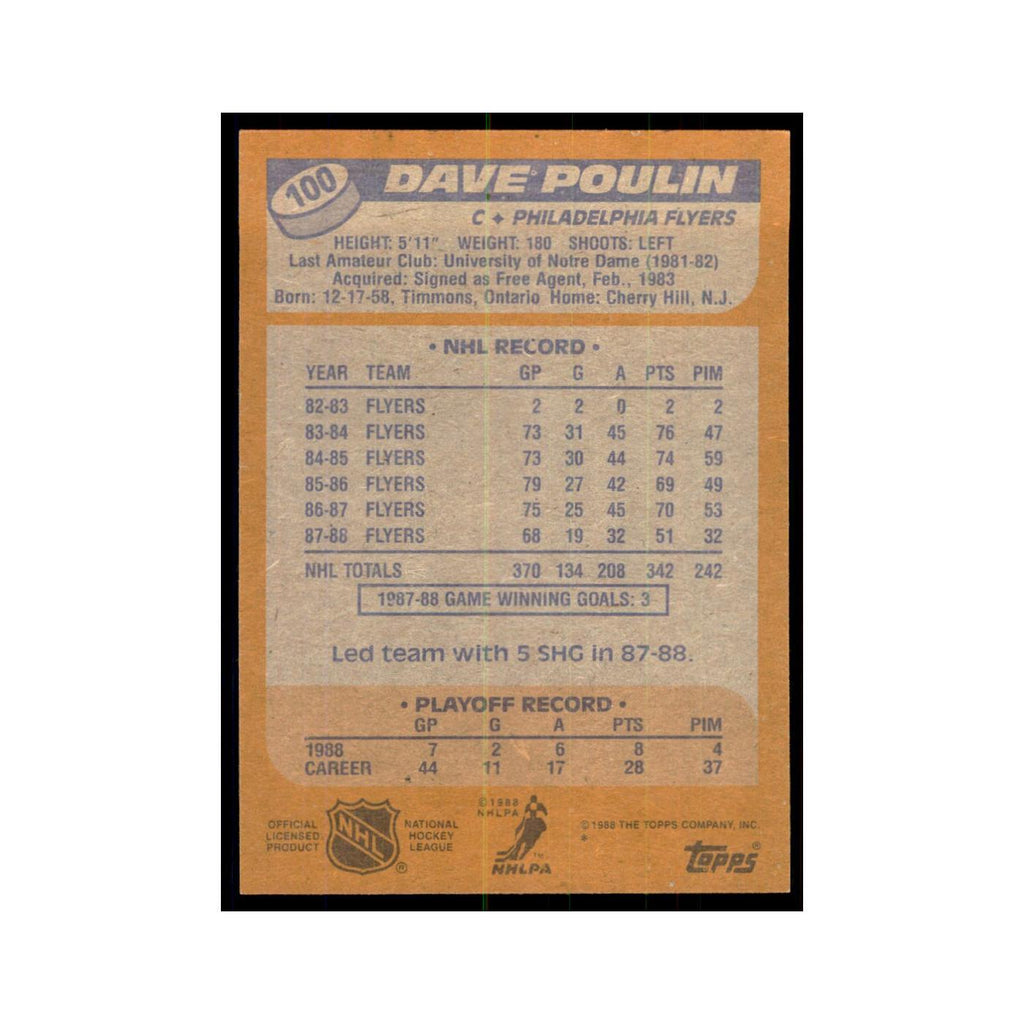 Dave Poulin 1988 Topps #100 Philadelphia Flyers Hockey Card NM
