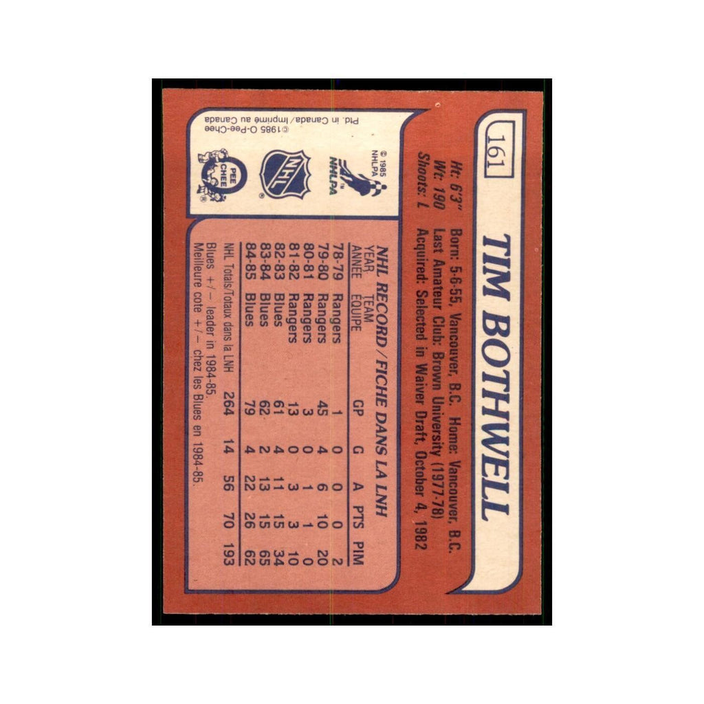 Tim Bothwell 1985 O-Pee-Chee #161 Hartford Whalers Hockey Card NM