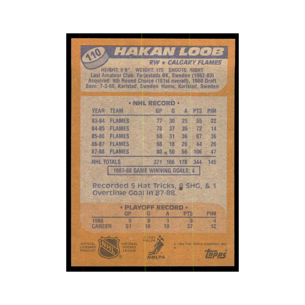 Hakan Loob 1988 Topps #110 Calgary Flames Hockey Card NM