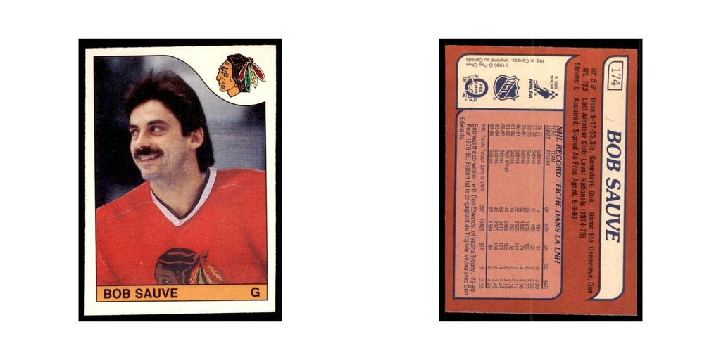 Bob Sauve 1985 O-Pee-Chee #174 Chicago Blackhawks Hockey Card NM