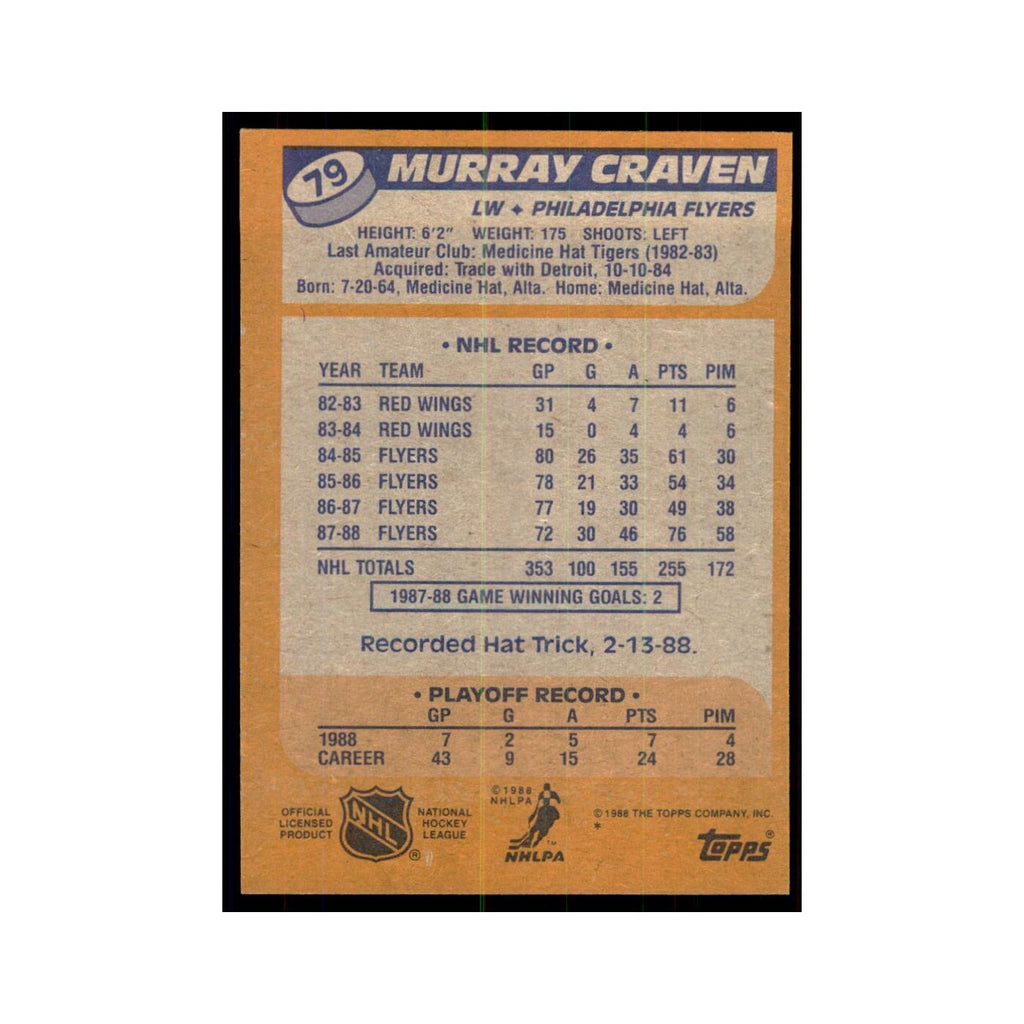 Murray Craven 1988 Topps #79 Philadelphia Flyers Hockey Card NM