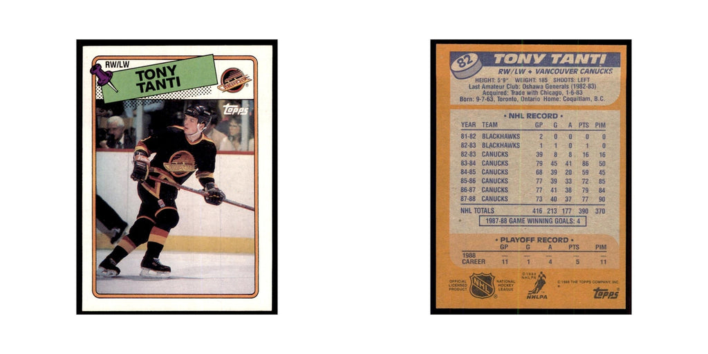 Tony Tanti 1988 Topps #82 Vancouver Canucks Hockey Card NM