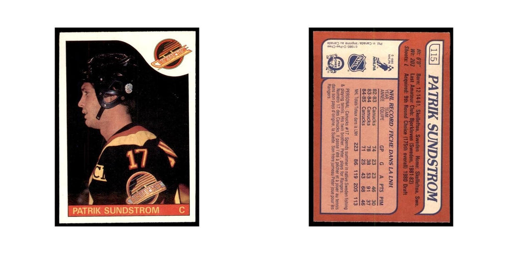 Patrik Sundstrom 1985 O-Pee-Chee #115 Vancouver Canucks Hockey Card NM