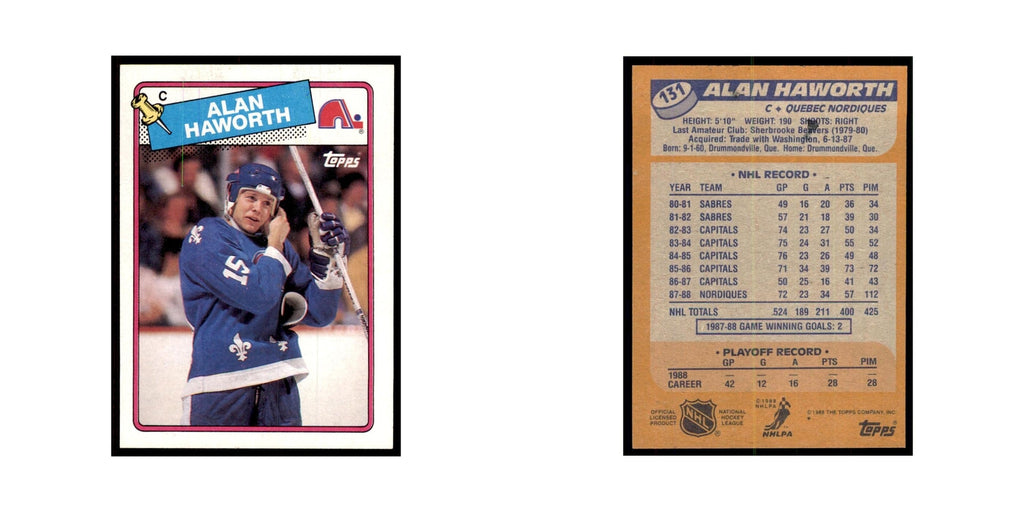 Alan Haworth 1988 Topps #131 Quebec Nordiques Hockey Card NM