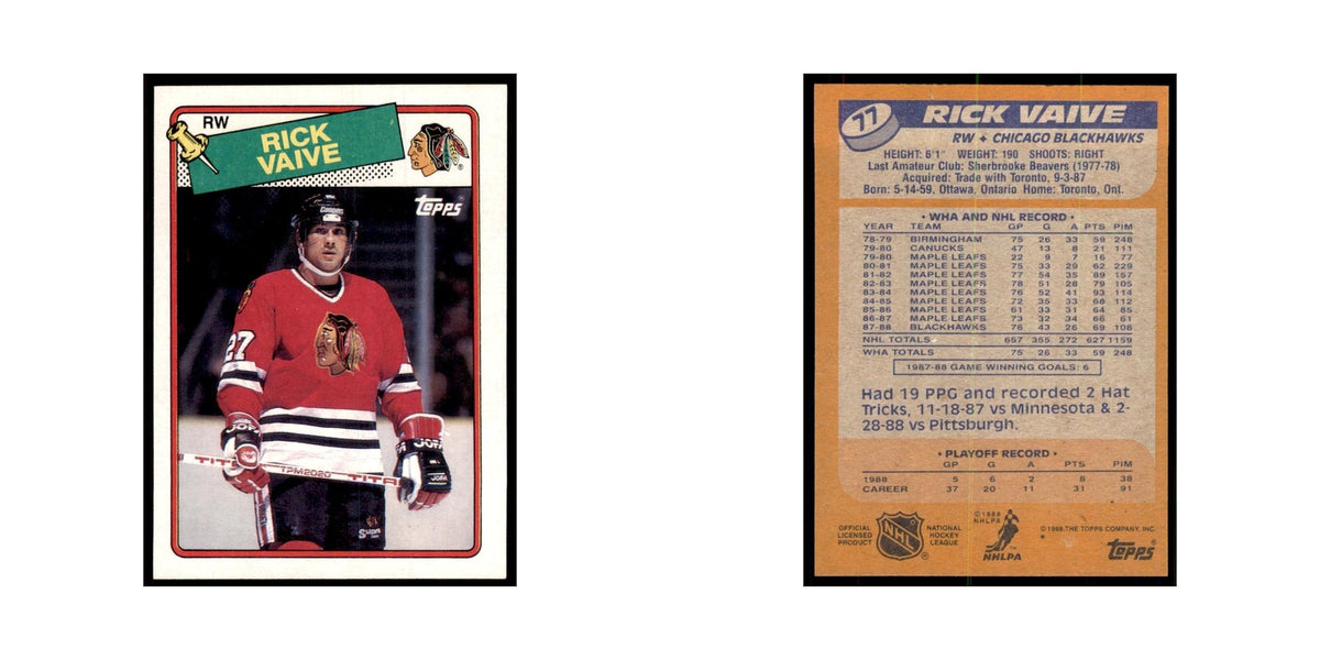 Rick Vaive 1988 Topps #77 Chicago Blackhawks Hockey Card NM