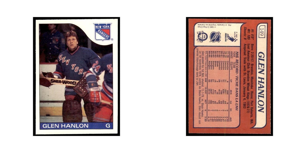 Glen Hanlon 1985 O-Pee-Chee #149 New York Rangers Hockey Card NM