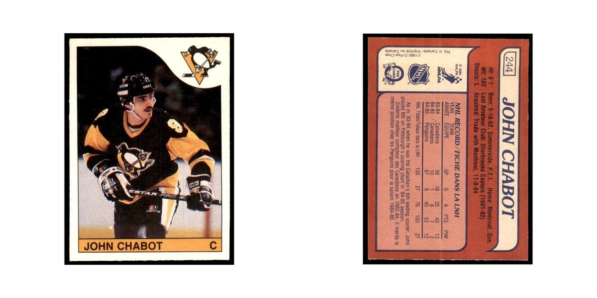 John Chabot 1985 O-Pee-Chee #244 Pittsburgh Penguins Hockey Card NM