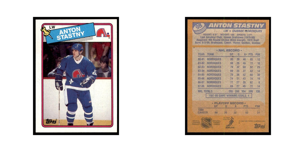 Anton Stastny 1988 Topps #98 Quebec Nordiques Hockey Card NM