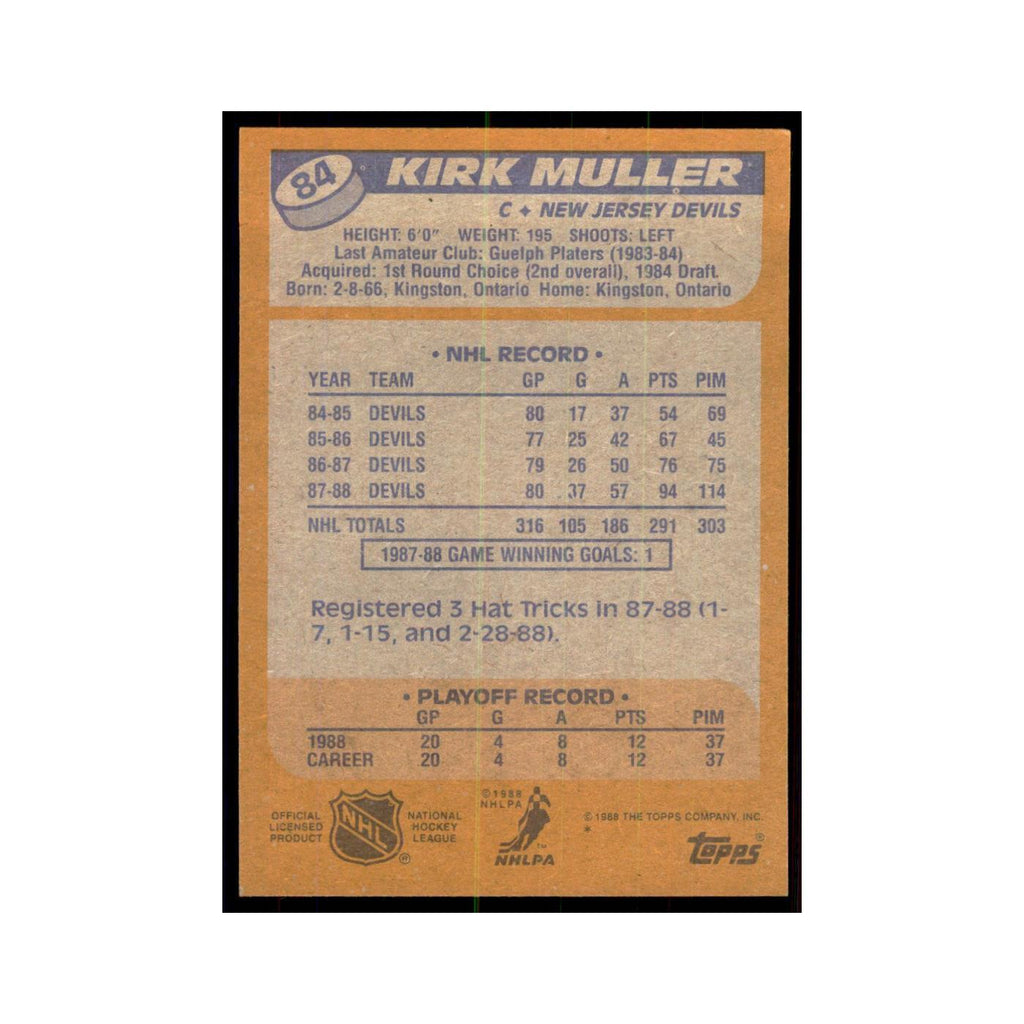 Kirk Muller 1988 Topps #84 New Jersey Devils Hockey Card NM