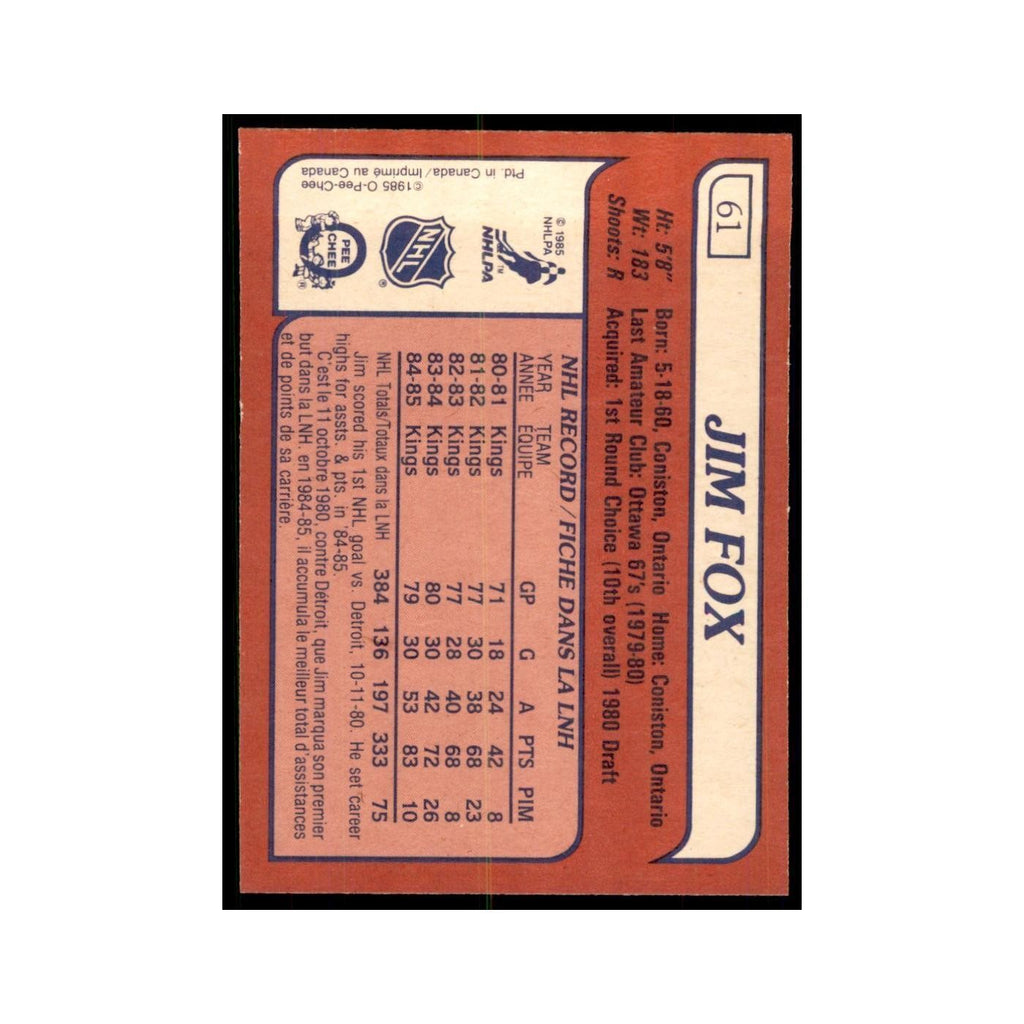 Jim Fox 1985 O-Pee-Chee #61 Los Angeles Kings Hockey Card NM