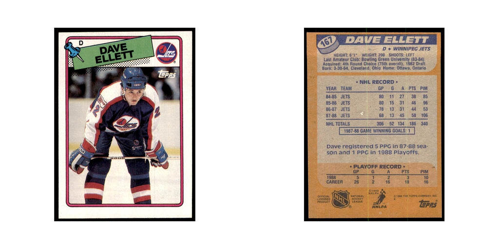 Dave Ellett 1988 Topps #167 Winnipeg Jets Hockey Card NM
