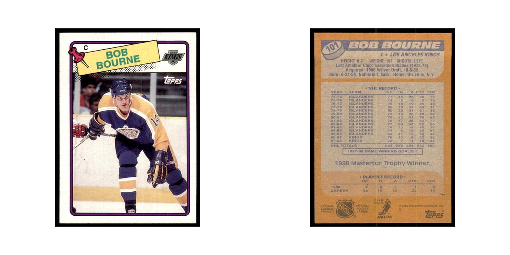 Bob Bourne 1988 Topps #101 Los Angeles Kings Hockey Card NM