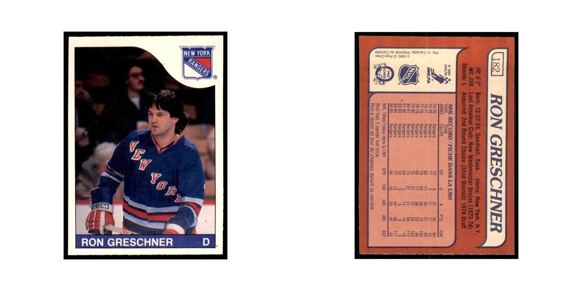 Ron Greschner 1985 O-Pee-Chee #182 New York Rangers Hockey Card NM