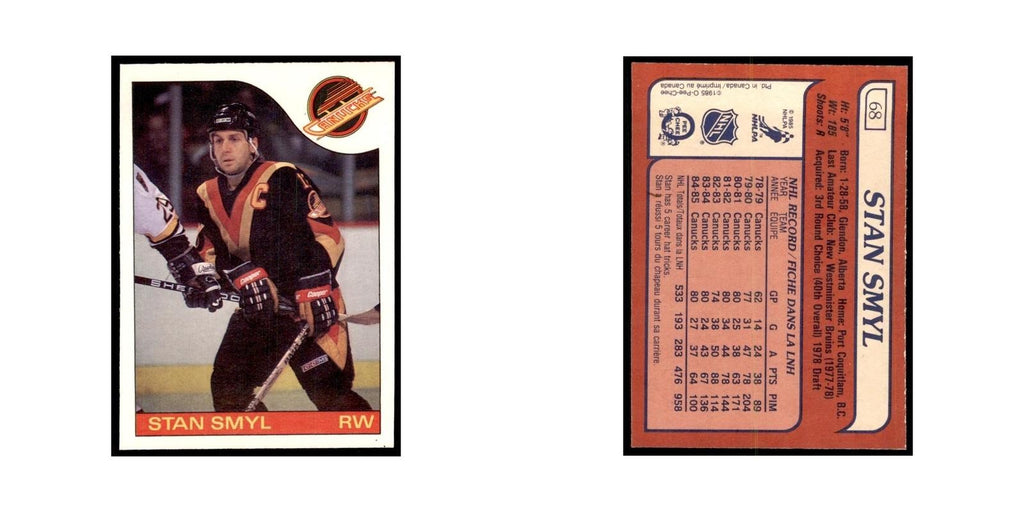 Stan Smyl 1985 O-Pee-Chee #68 Vancouver Canucks Hockey Card NM