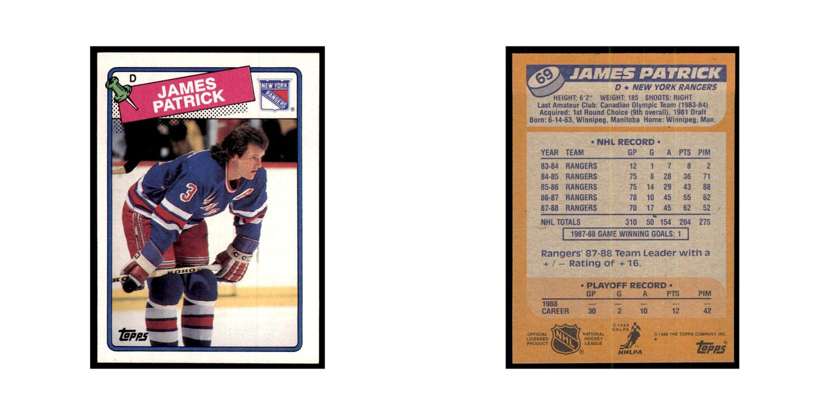 James Patrick 1988 Topps #69 New York Rangers Hockey Card NM