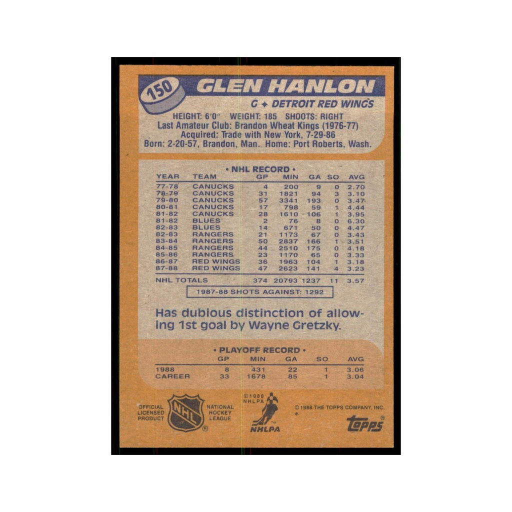 Glen Hanlon 1988 Topps #150 Detroit Red Wings Hockey Card NM