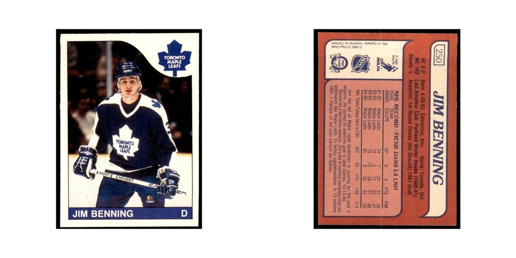 Jim Benning 1985 O-Pee-Chee #250 Toronto Maple Leafs Hockey Card NM
