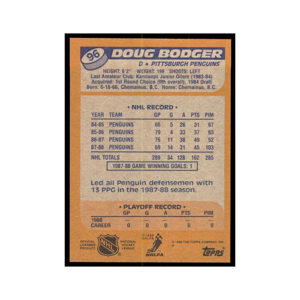 Doug Bodger 1988 Topps #96 Pittsburgh Penguins Hockey Card NM