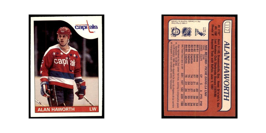 Alan Haworth 1985 O-Pee-Chee #117 Washington Capitals Hockey Card NM