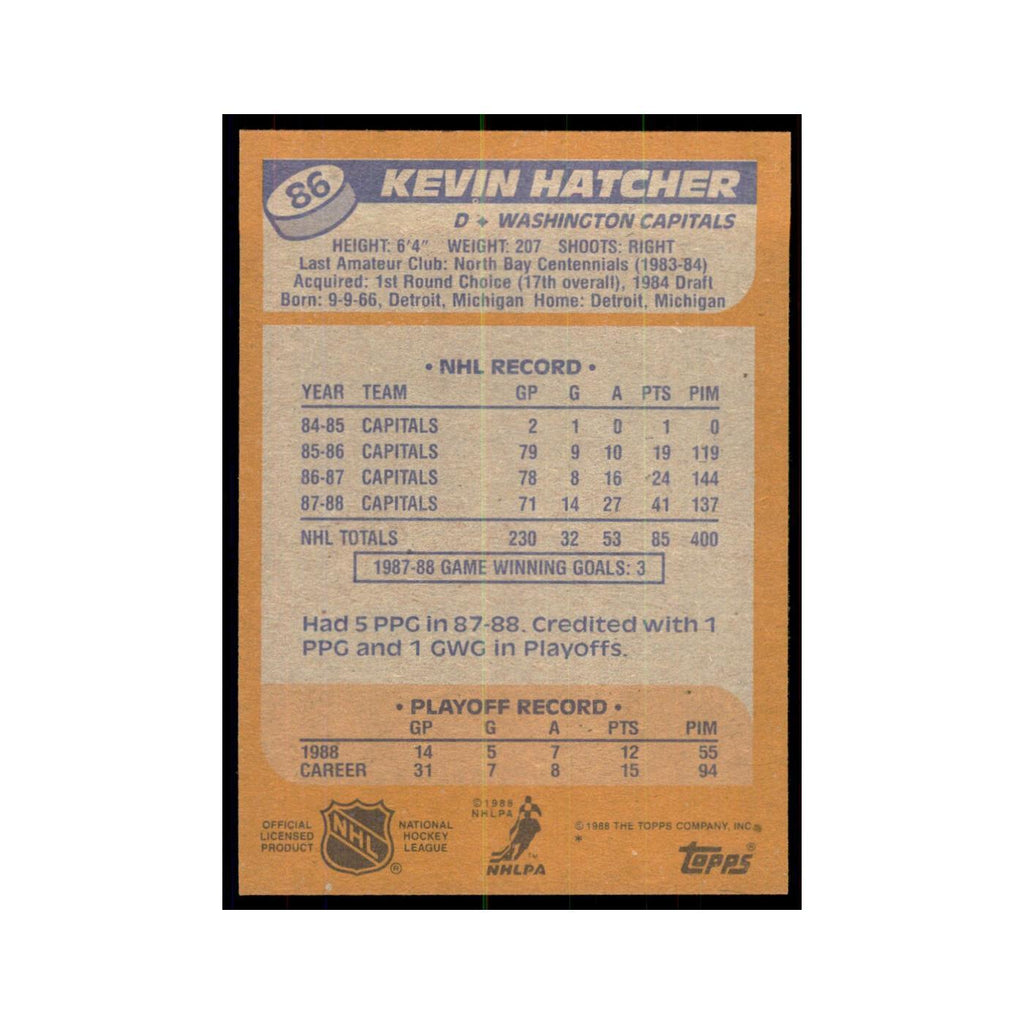 Kevin Hatcher 1988 Topps #86 Washington Capitals Hockey Card NM