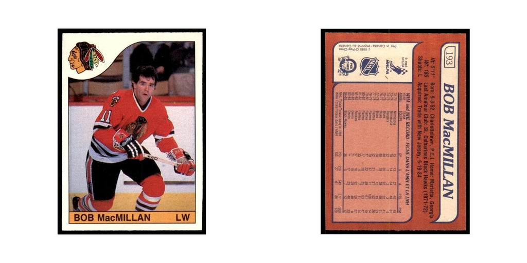 Bob MacMillan 1985 O-Pee-Chee #193 Chicago Blackhawks Hockey Card NM