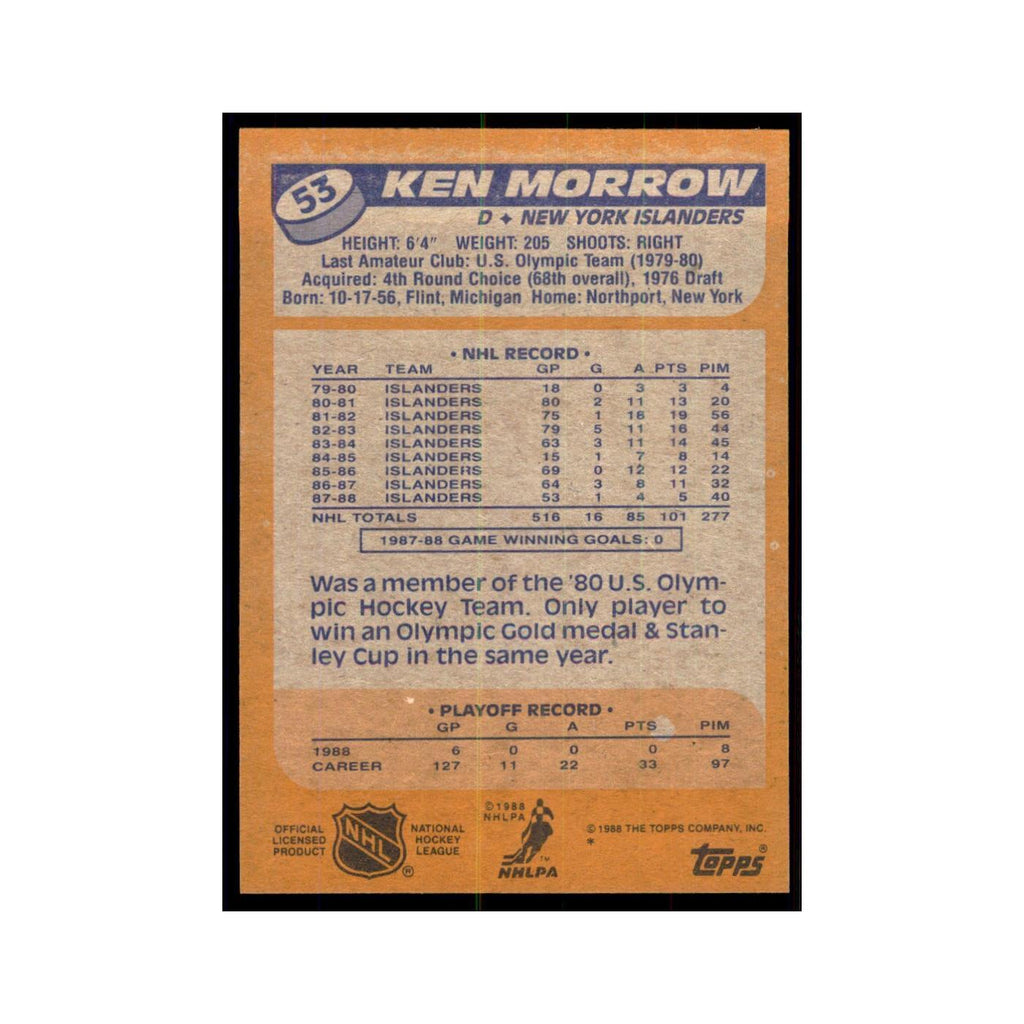 Ken Morrow 1988 Topps #53 New York Islanders Hockey Card NM