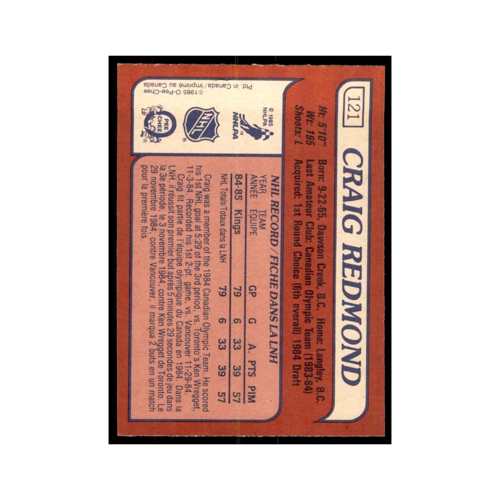 Craig Redmond Rookie 1985 O-Pee-Chee #121 Los Angeles Kings Hockey Card NM