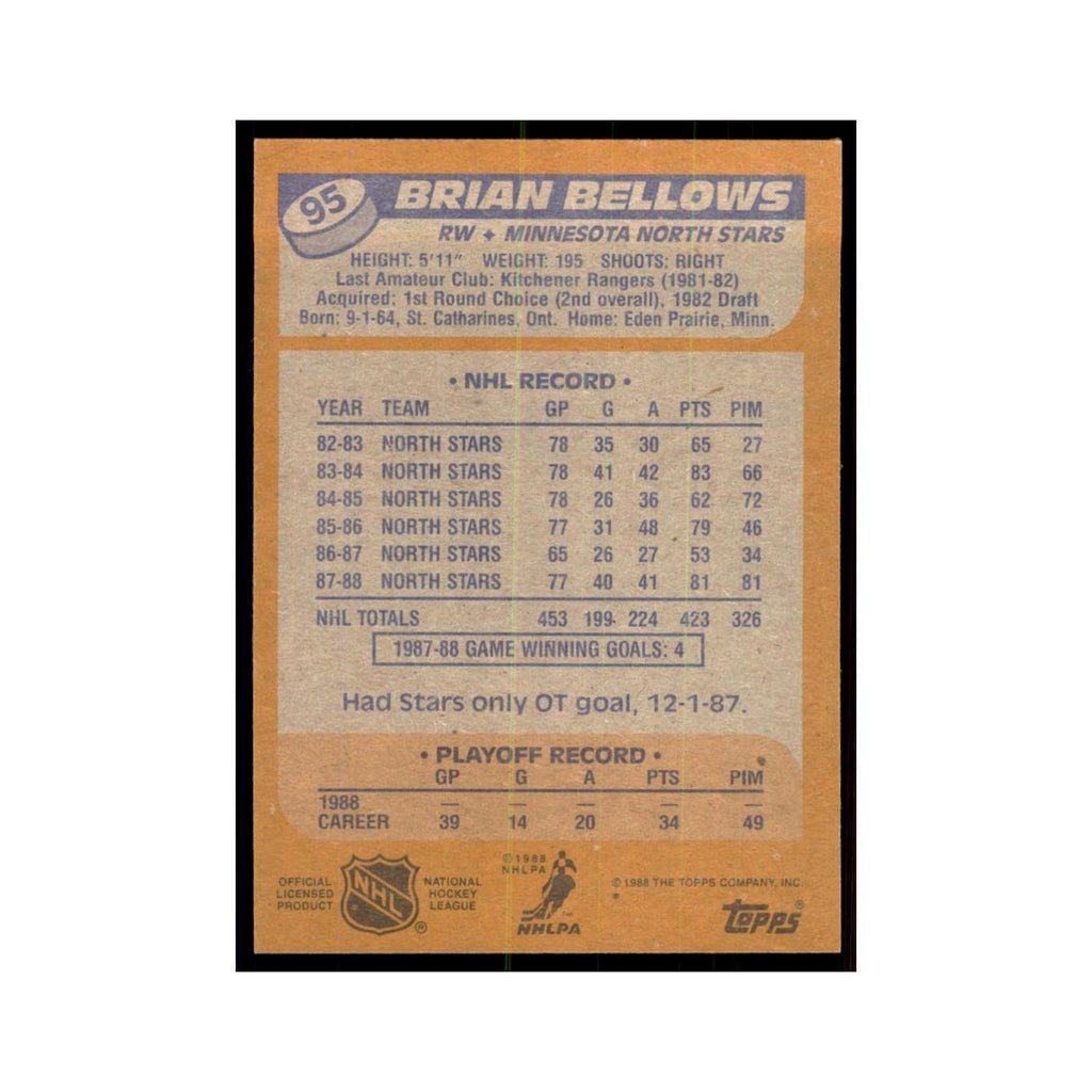 Brian Bellows 1988 Topps #95 Minnesota North Stars Hockey Card NM