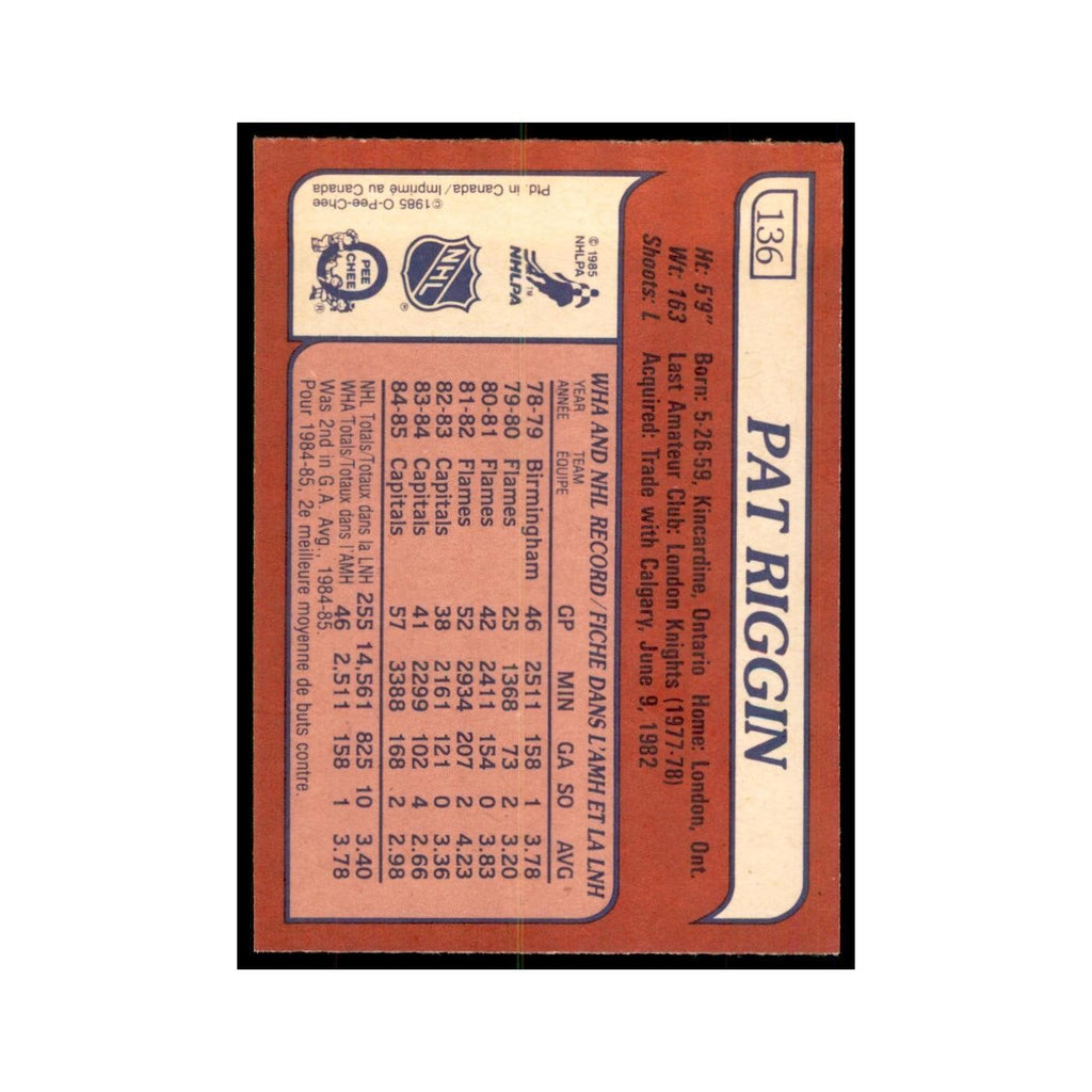 Pat Riggin 1985 O-Pee-Chee #136 Boston Bruins Hockey Card NM