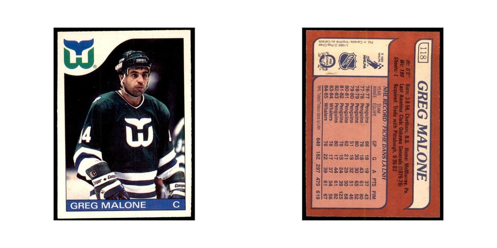 Greg Malone 1985 O-Pee-Chee #118 Hartford Whalers Hockey Card NM
