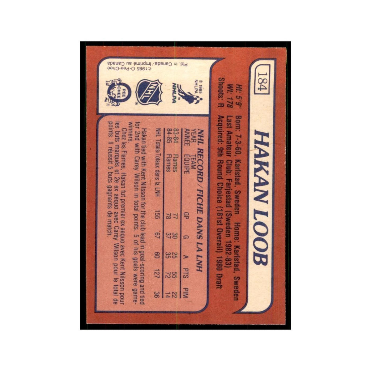 Hakan Loob 1985 O-Pee-Chee #184 Calgary Flames Hockey Card NM