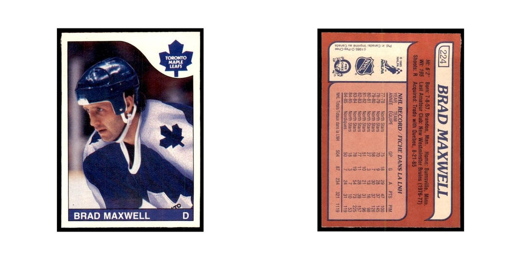 Brad Maxwell 1985 O-Pee-Chee #224 Toronto Maple Leafs Hockey Card NM
