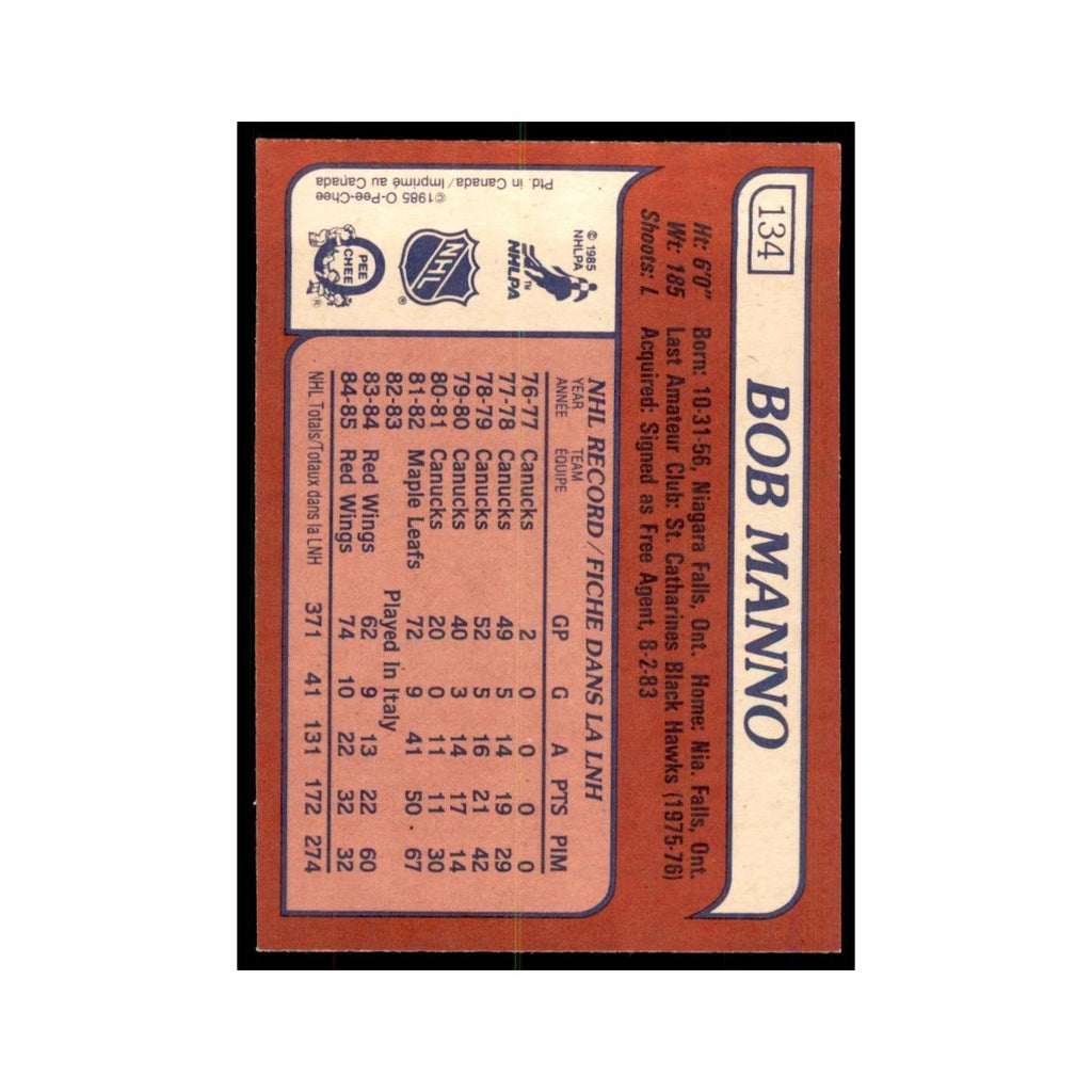 Bob Manno 1985 O-Pee-Chee #134 Detroit Red Wings Hockey Card NM