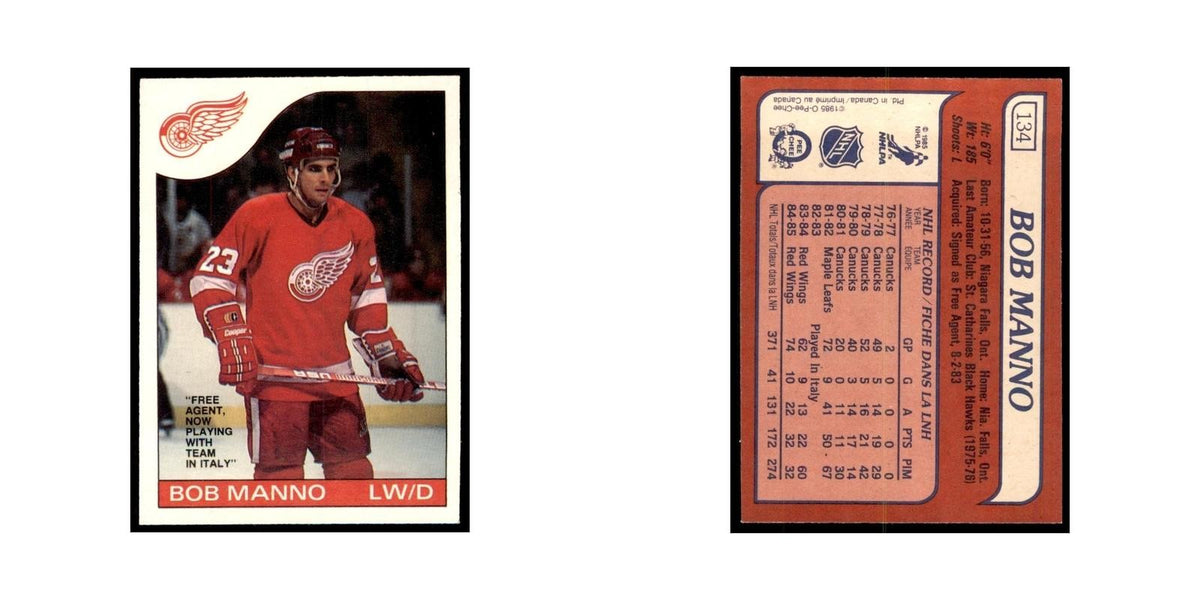 Bob Manno 1985 O-Pee-Chee #134 Detroit Red Wings Hockey Card NM