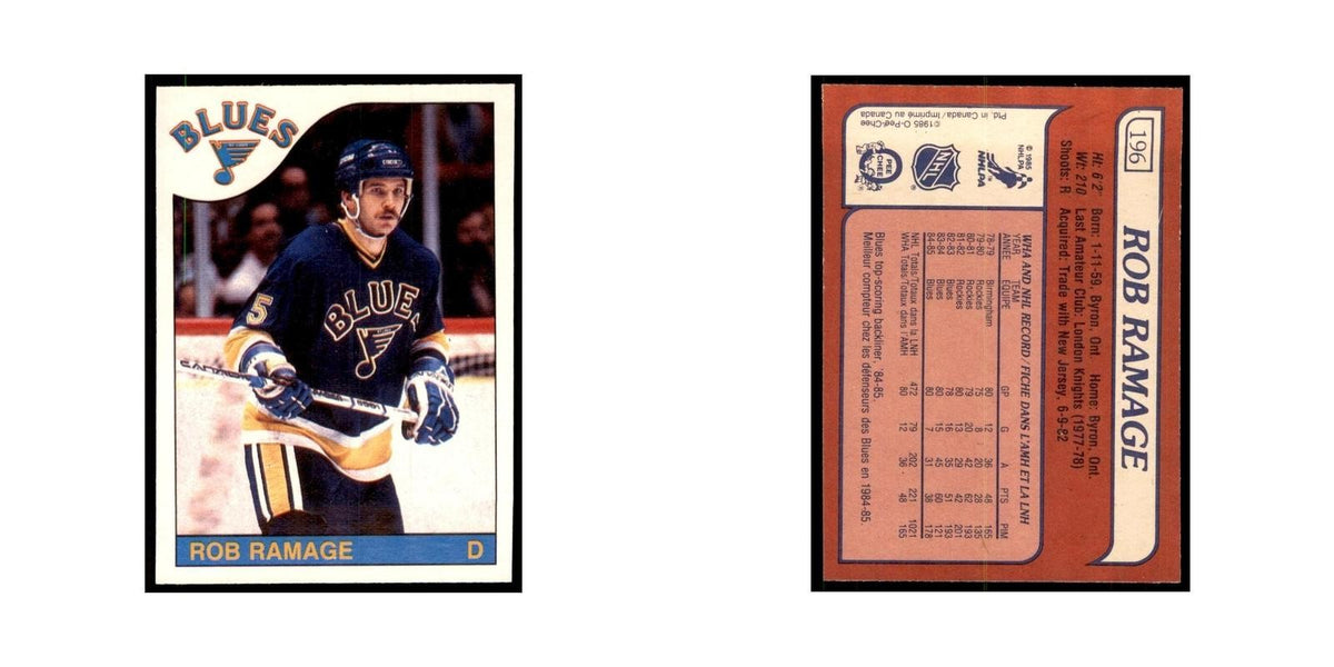Rob Ramage 1985 O-Pee-Chee #196 St. Louis Blues Hockey Card NM