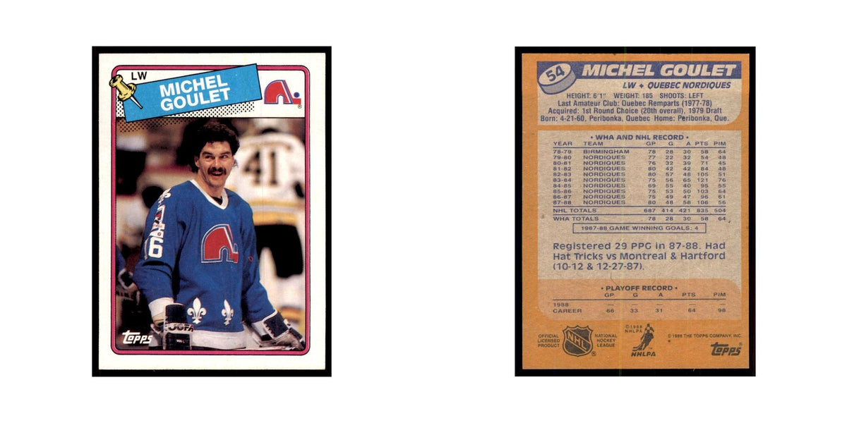 Michel Goulet 1988 Topps #54 Quebec Nordiques Hockey Card NM