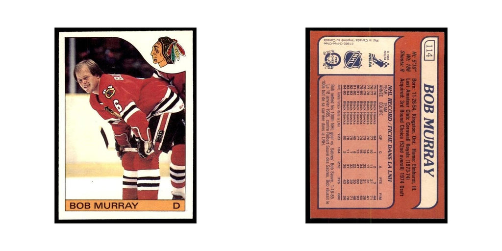 Bob Murray 1985 O-Pee-Chee #114 Chicago Blackhawks Hockey Card NM