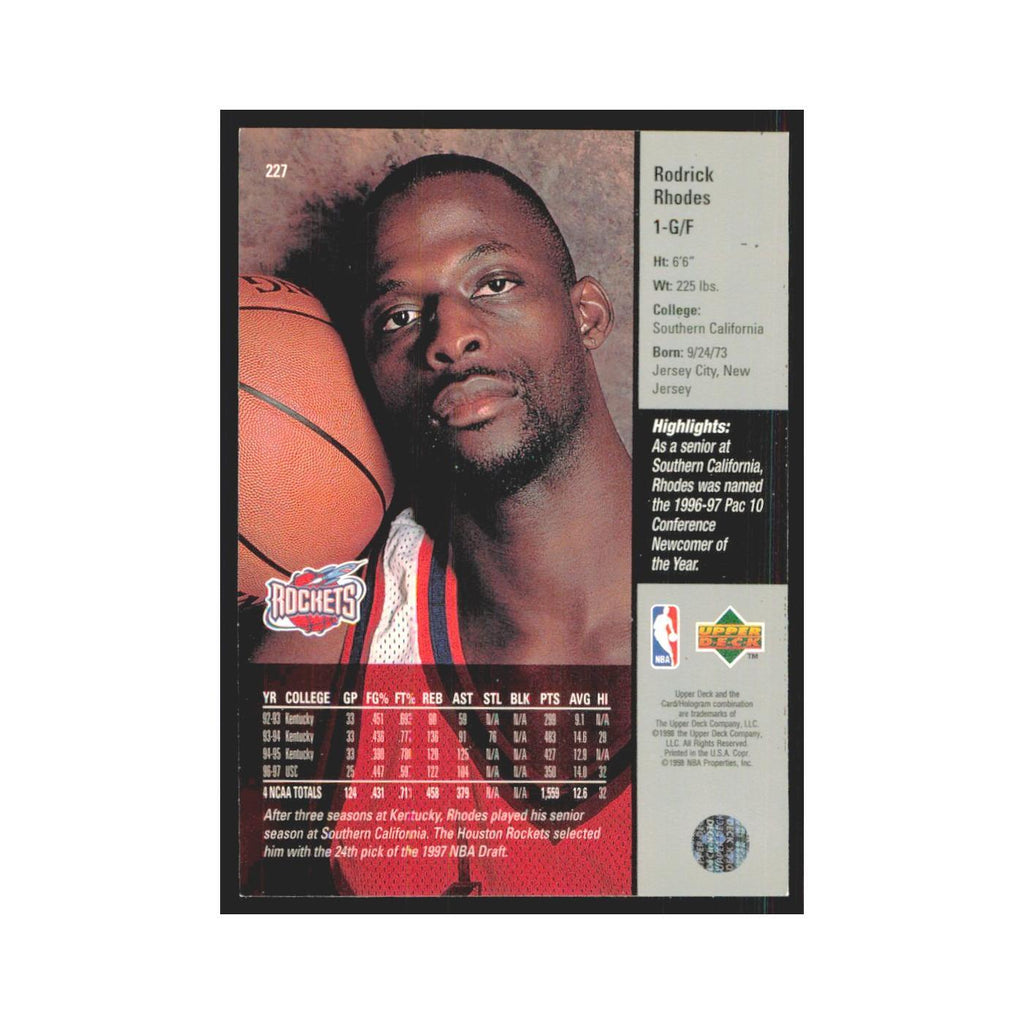 Rodrick Rhodes 1997 Upper Deck #227 Houston Rockets Basketball Card NM